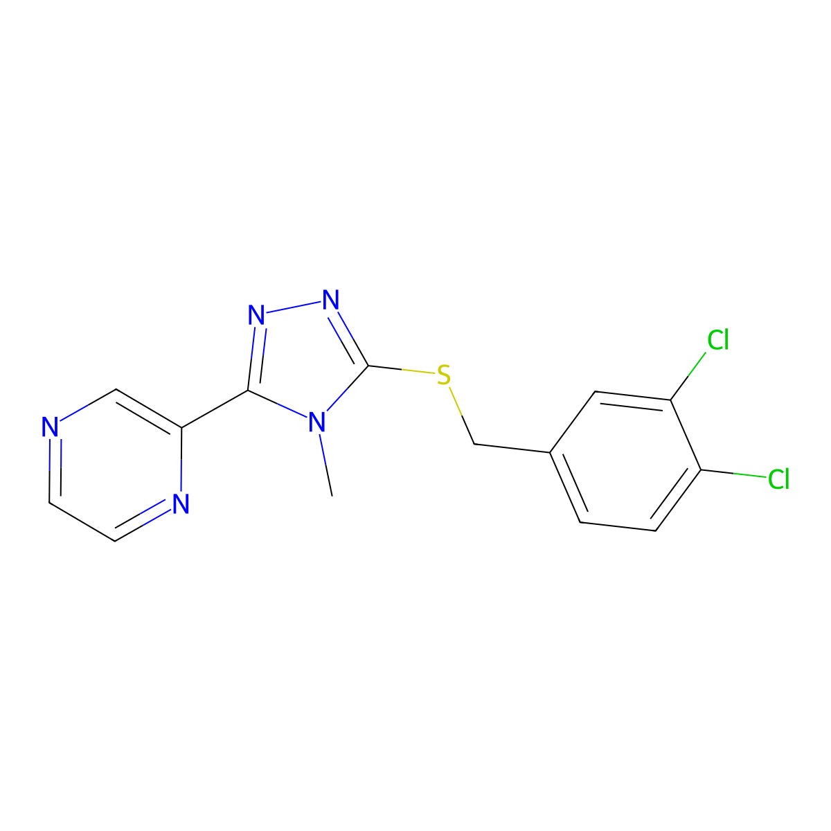 3-[(3,4-Dichlorophenyl)methylthio]-4-methyl-5-pyrazin-2-yl-1,2,4-triazole molecular structure, CAS 578697-28-6