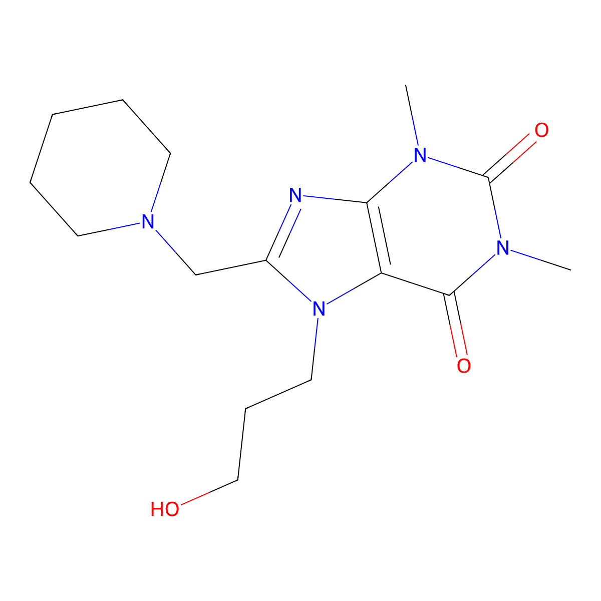 7-(3-hydroxypropyl)-1,3-dimethyl-8-(piperidin-1-ylmethyl)-3,7-dihydro-1H-purine-2,6-dione molecular structure, CAS 578697-67-3