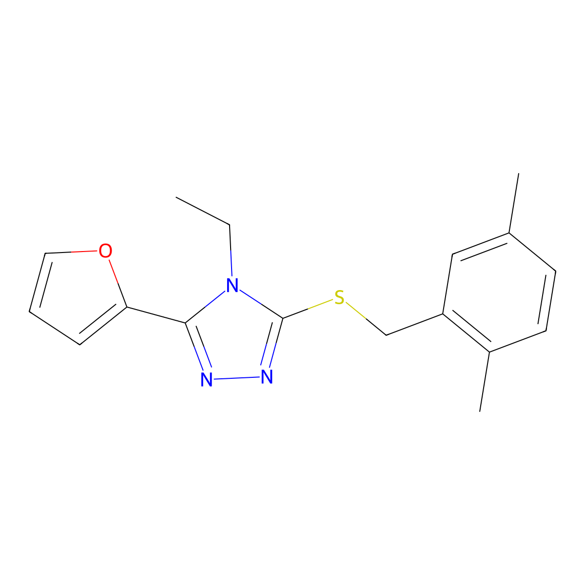 2,5-Dimethylbenzyl 4-ethyl-5-(2-furyl)-4H-1,2,4-triazol-3-YL sulfide molecular structure, CAS 578698-08-5