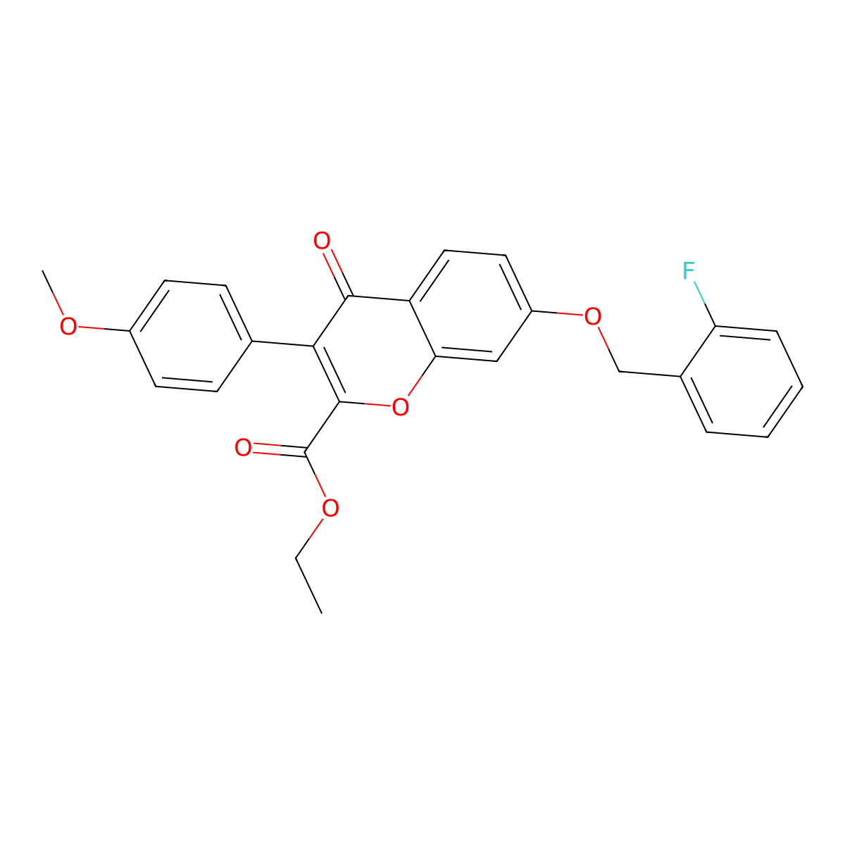 Ethyl 7-[(2-fluorophenyl)methoxy]-3-(4-methoxyphenyl)-4-oxochromene-2-carboxylate molecular structure, CAS 578698-36-9