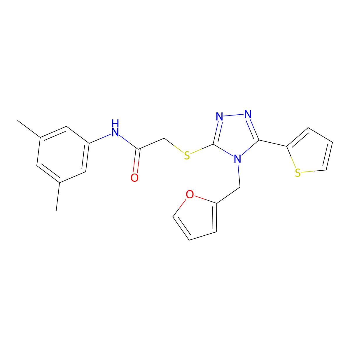 N-(3,5-dimethylphenyl)-2-[[4-(furan-2-ylmethyl)-5-thiophen-2-yl-1,2,4-triazol-3-yl]sulfanyl]acetamide molecular structure, CAS 578698-41-6