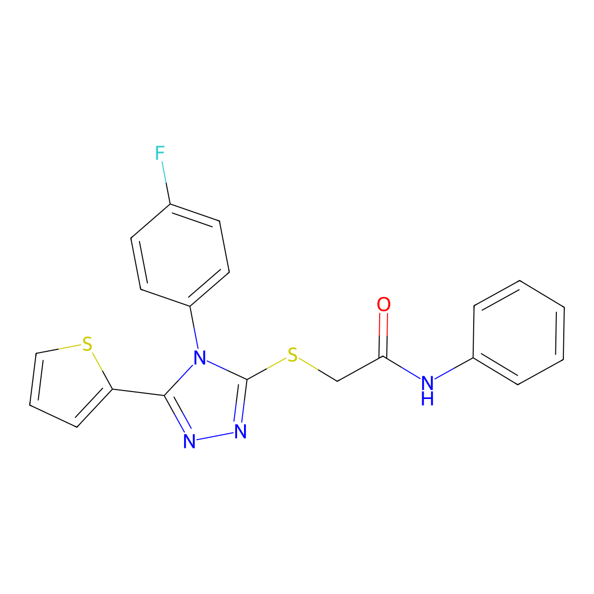 2-{[4-(4-fluorophenyl)-5-(thiophen-2-yl)-4H-1,2,4-triazol-3-yl]sulfanyl}-N-phenylacetamide molecular structure, CAS 578698-47-2