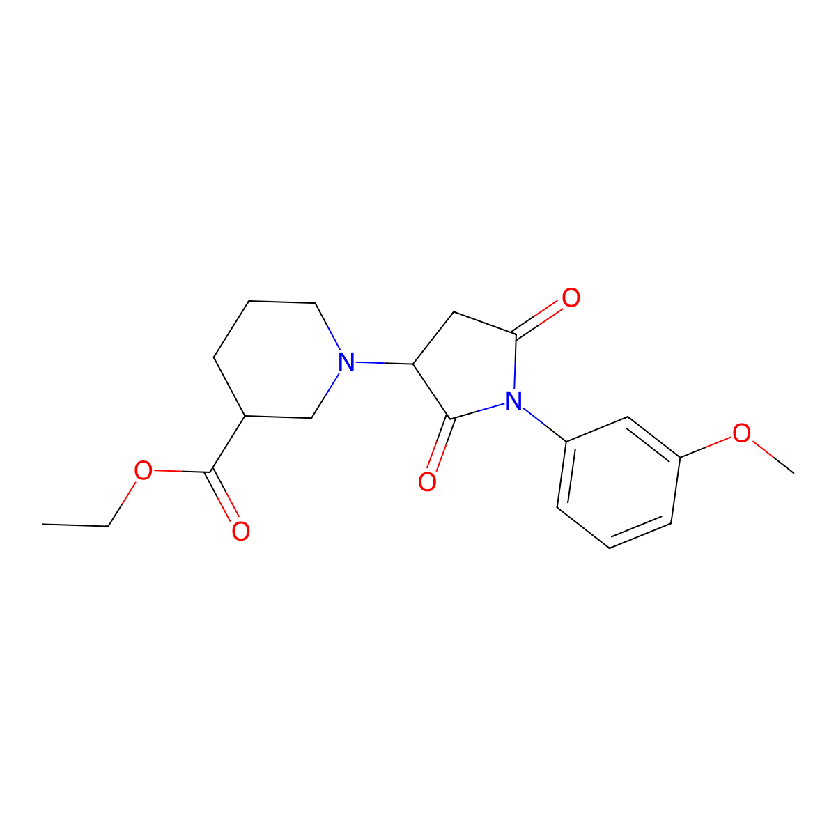 Ethyl 1-(1-(3-methoxyphenyl)-2,5-dioxopyrrolidin-3-yl)piperidine-3-carboxylate molecular structure, CAS 578698-55-2