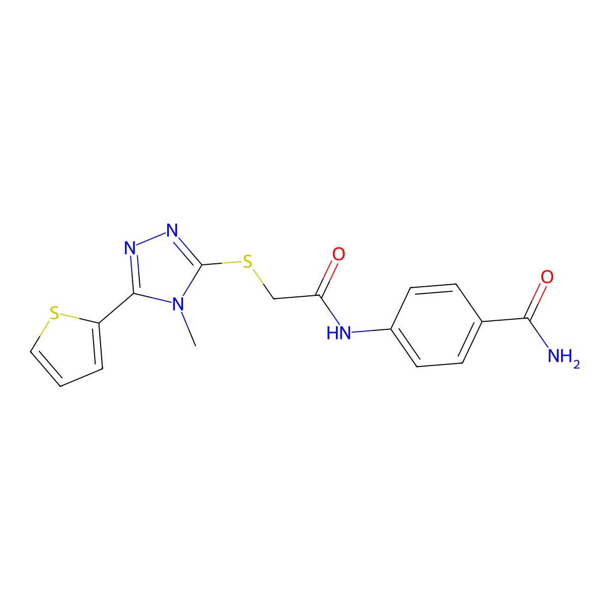 4-[[2-[(4-Methyl-5-thiophen-2-yl-1,2,4-triazol-3-yl)sulfanyl]acetyl]amino]benzamide molecular structure, CAS 578698-74-5