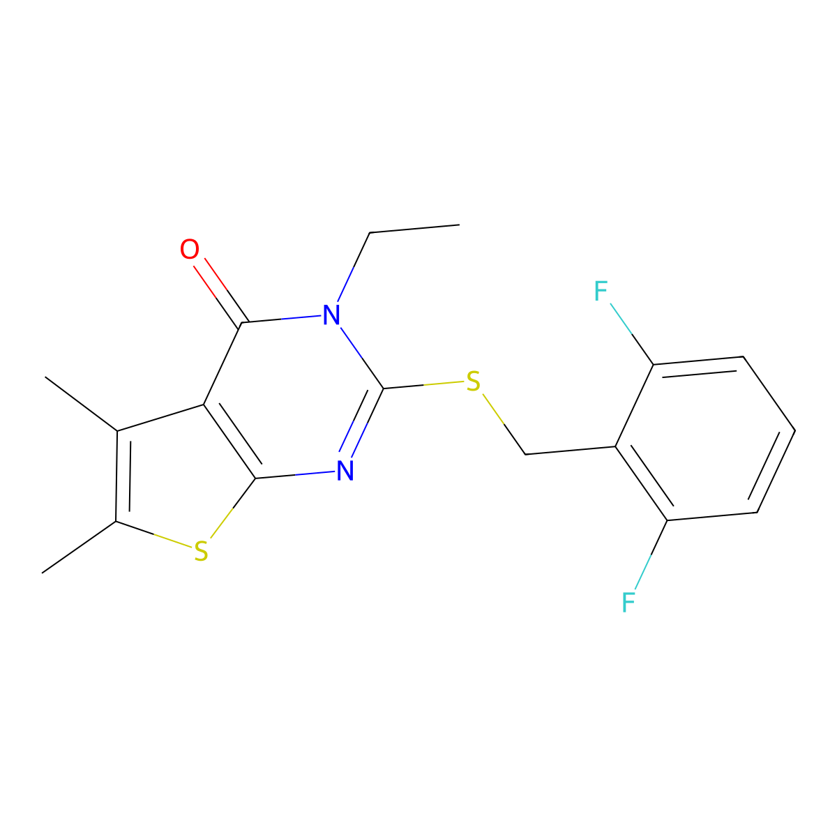 2-((2,6-Difluorobenzyl)thio)-3-ET-5,6-dimethylthieno(2,3-D)pyrimidin-4(3H)-one molecular structure, CAS 578698-75-6