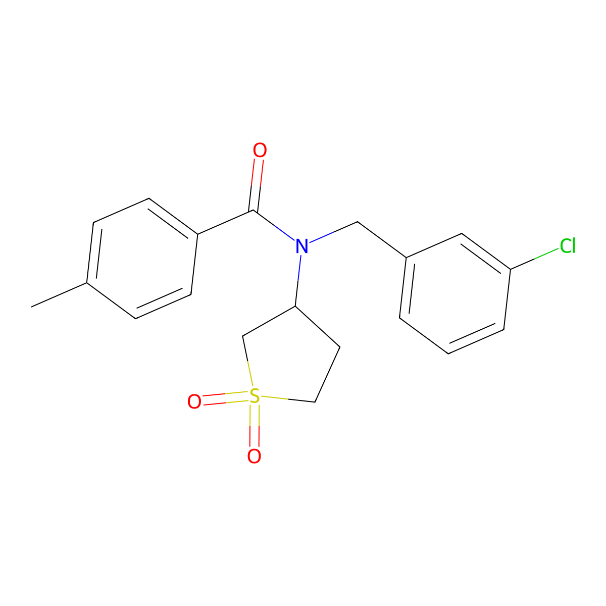 N-(3-chlorobenzyl)-N-(1,1-dioxidotetrahydrothiophen-3-yl)-4-methylbenzamide molecular structure, CAS 578698-79-0