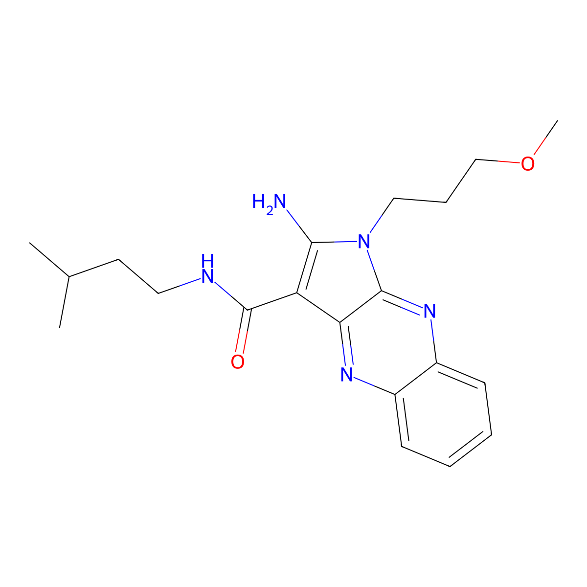 2-amino-1-(3-methoxypropyl)-N-(3-methylbutyl)pyrrolo[3,2-b]quinoxaline-3-carboxamide molecular structure, CAS 578699-13-5