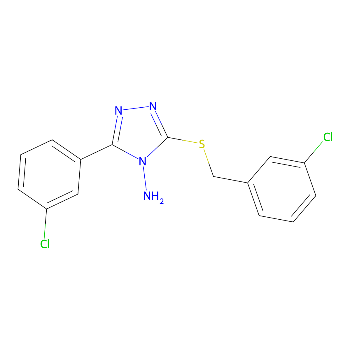 5-(3-Chlorophenyl)-3-[(3-chlorophenyl)methylthio]-1,2,4-triazole-4-ylamine molecular structure, CAS 578699-24-8