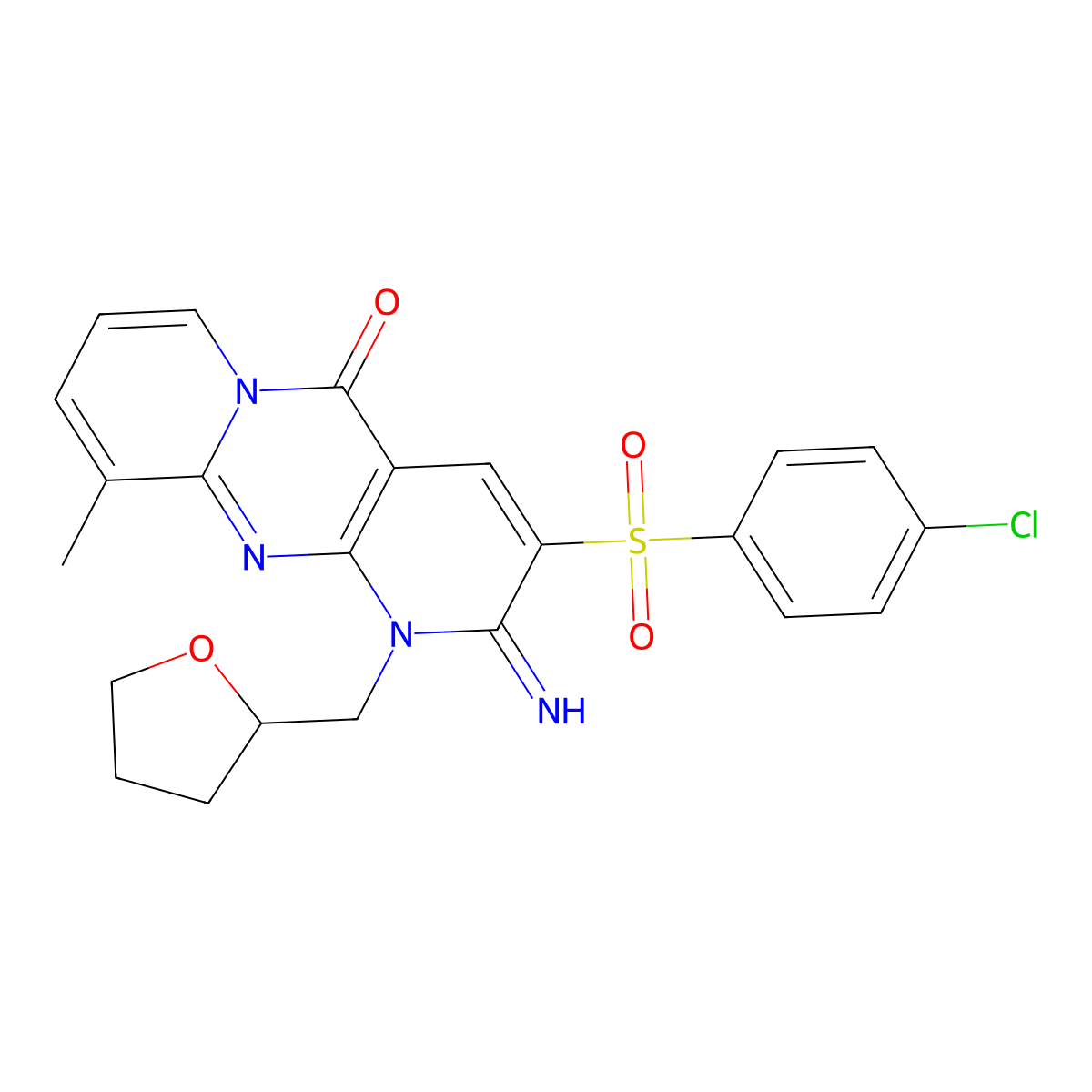 3-[(4-chlorophenyl)sulfonyl]-2-imino-10-methyl-1-(tetrahydro-2-furanylmethyl)-1,2-dihydro-5H-dipyrido[1,2-a:2,3-d]pyrimidin-5-one molecular structure, CAS 578699-31-7