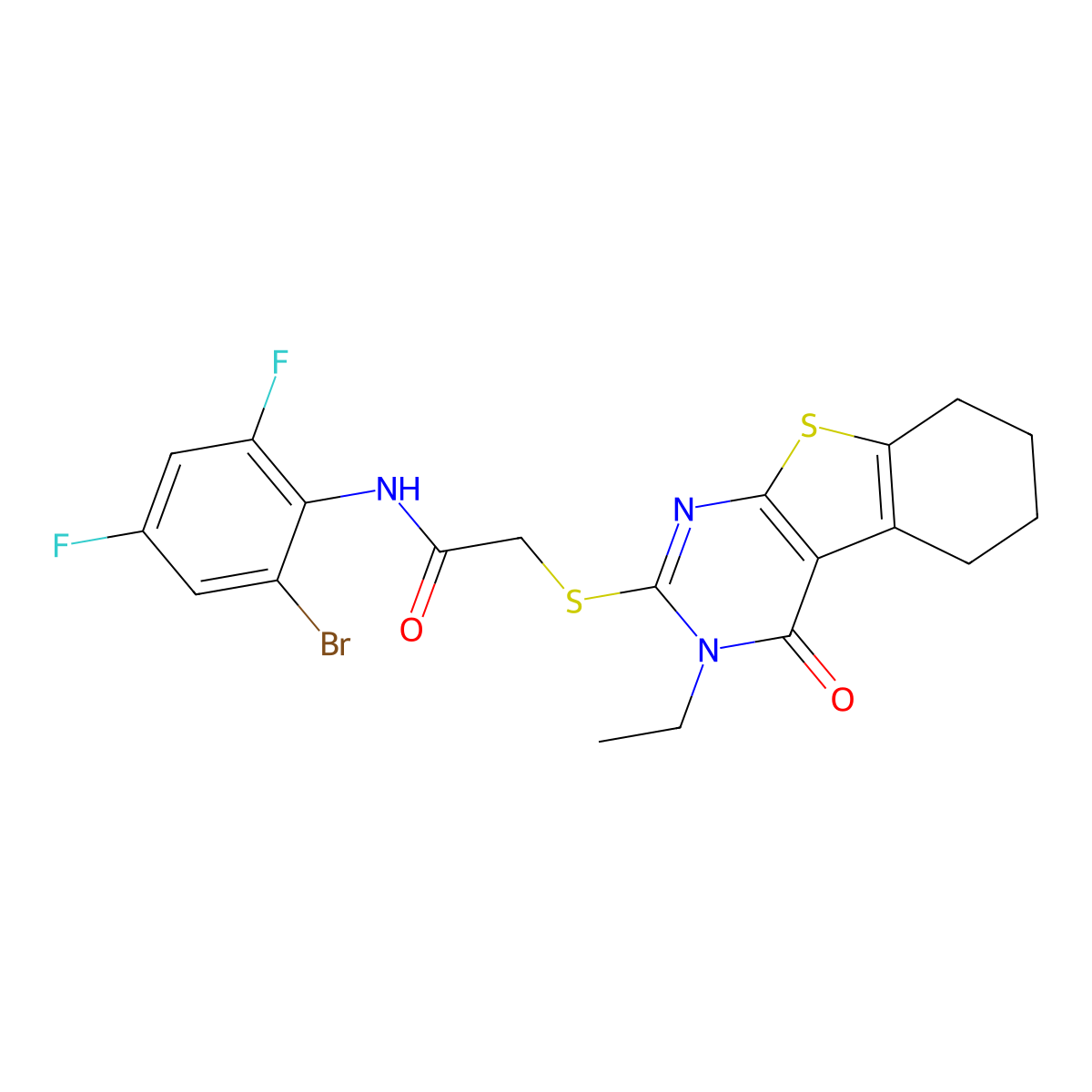 N-(2-Bromo-4,6-difluorophenyl)-2-[(3-ethyl-4-oxo-3,4,5,6,7,8-hexahydro[1]benzothieno[2,3-D]pyrimidin-2-YL)sulfanyl]acetamide molecular structure, CAS 578699-57-7