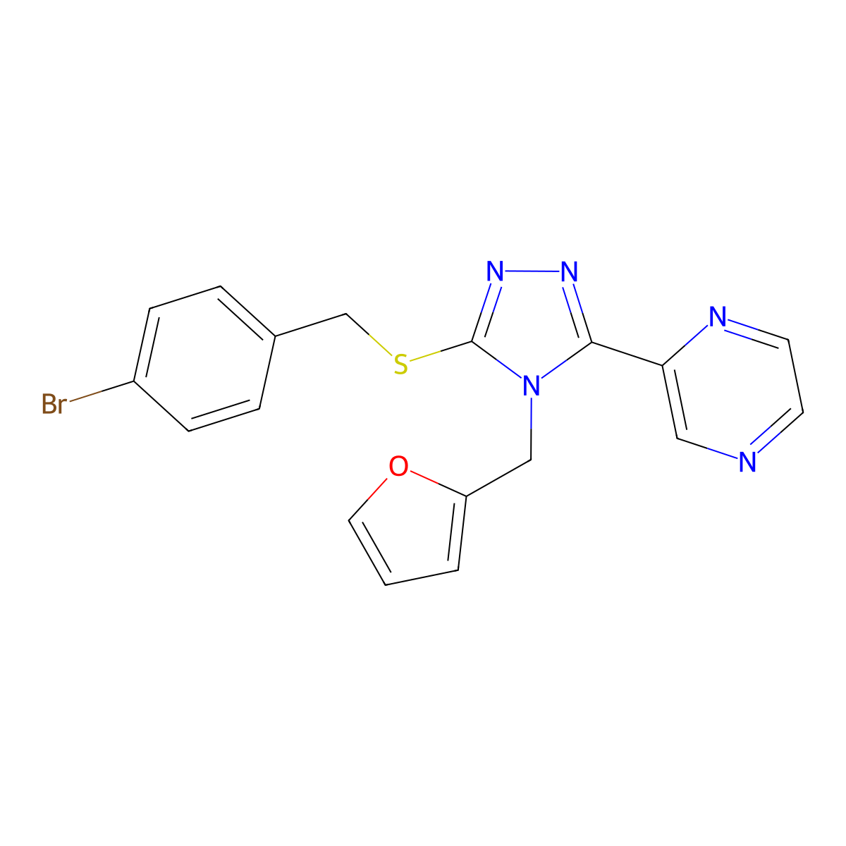 2-[5-[(4-Bromophenyl)methylsulfanyl]-4-(furan-2-ylmethyl)-1,2,4-triazol-3-yl]pyrazine molecular structure, CAS 578699-64-6