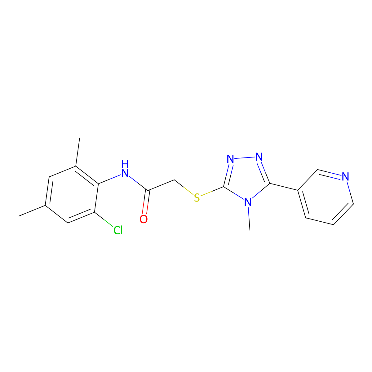 N-(2-chloro-4,6-dimethylphenyl)-2-{[4-methyl-5-(pyridin-3-yl)-4H-1,2,4-triazol-3-yl]sulfanyl}acetamide molecular structure, CAS 578699-97-5