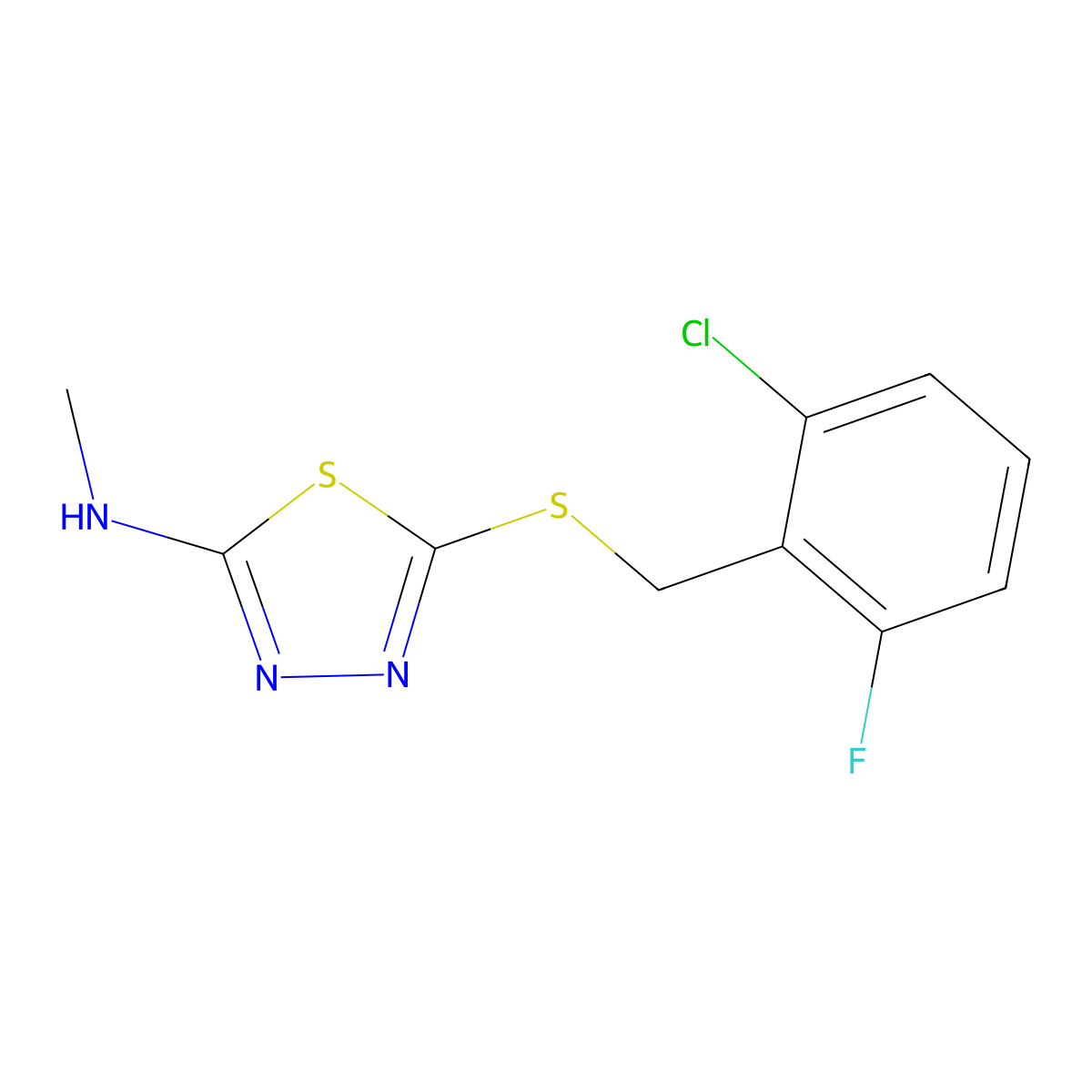 5-[(2-chloro-6-fluorophenyl)methylsulfanyl]-N-methyl-1,3,4-thiadiazol-2-amine molecular structure, CAS 5787-02-0