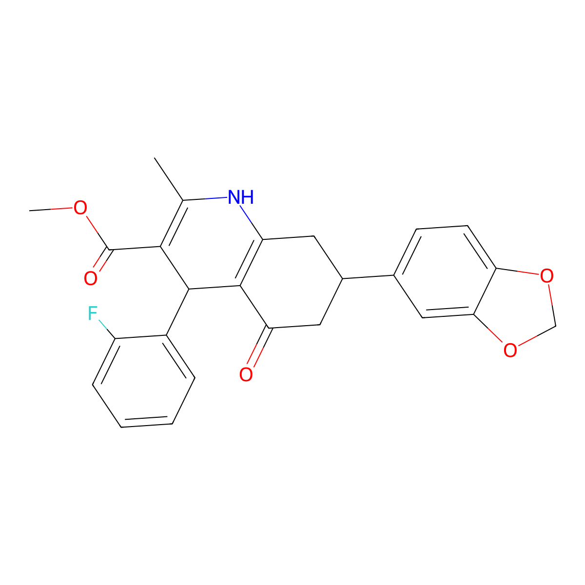 Methyl 7-(1,3-benzodioxol-5-yl)-4-(2-fluorophenyl)-2-methyl-5-oxo-1,4,5,6,7,8-hexahydroquinoline-3-carboxylate molecular structure, CAS 5787-14-4