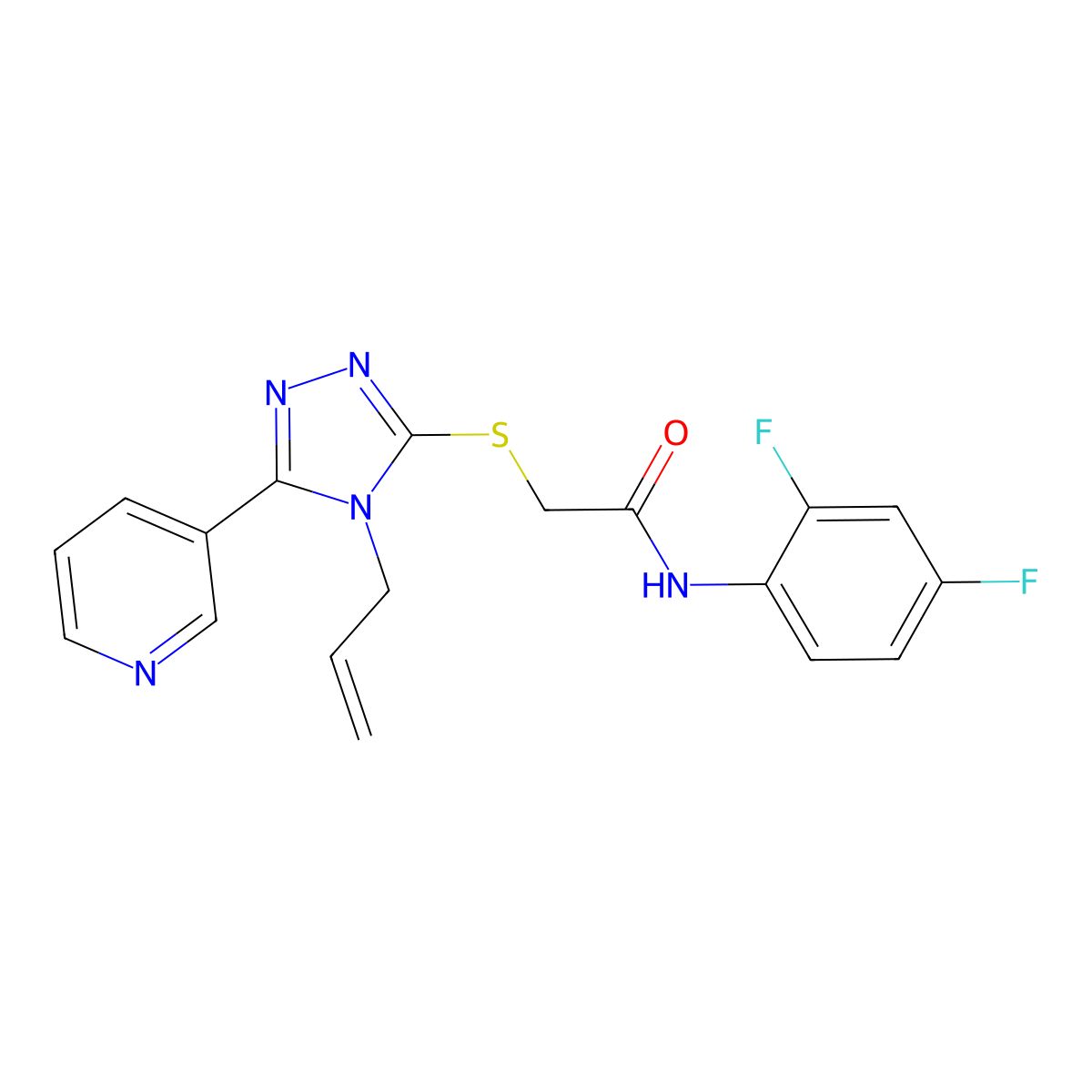 N-(2,4-difluorophenyl)-2-{[4-(prop-2-en-1-yl)-5-(pyridin-3-yl)-4H-1,2,4-triazol-3-yl]sulfanyl}acetamide molecular structure, CAS 578700-00-2