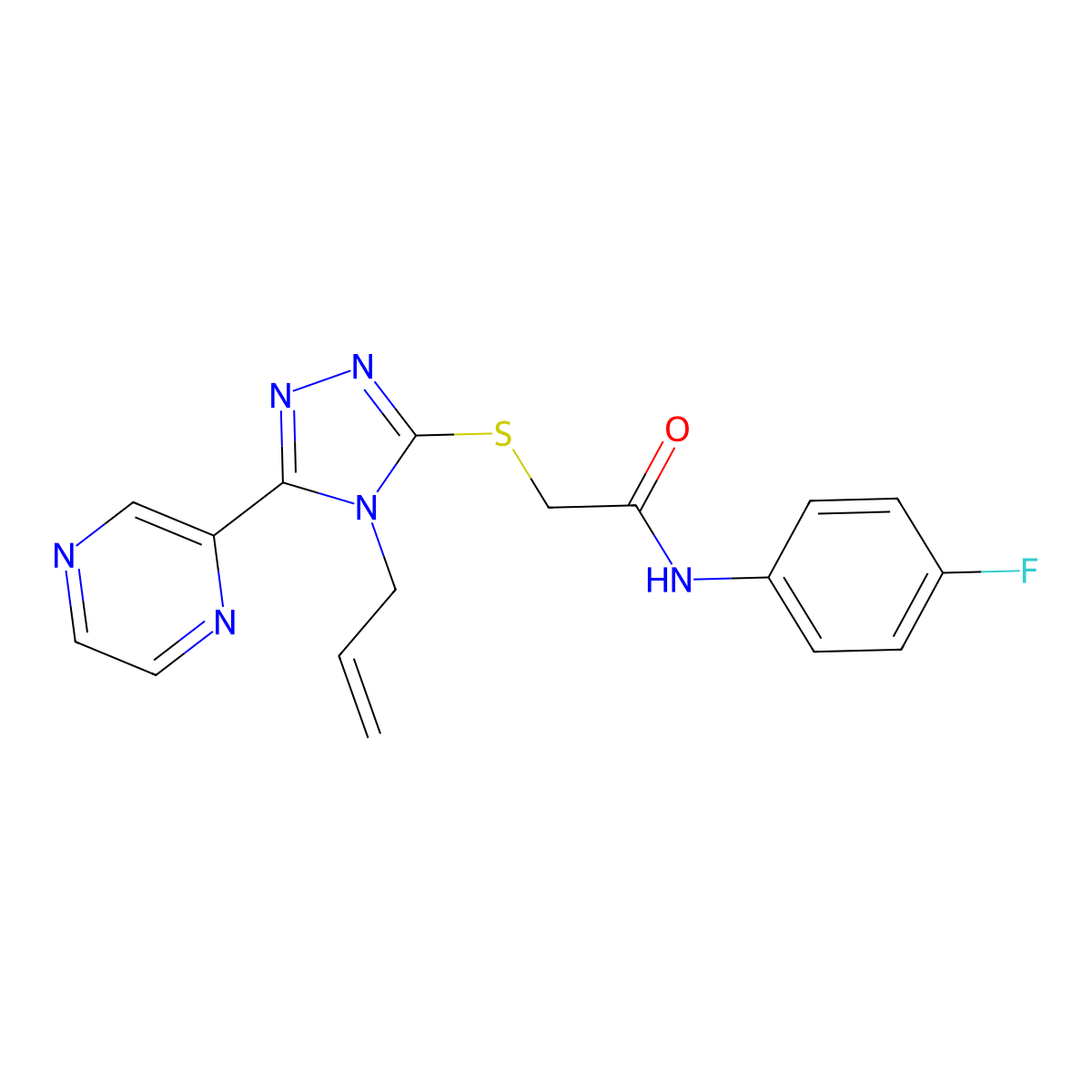 N-(4-fluorophenyl)-2-{[4-(prop-2-en-1-yl)-5-(pyrazin-2-yl)-4H-1,2,4-triazol-3-yl]sulfanyl}acetamide molecular structure, CAS 578700-04-6