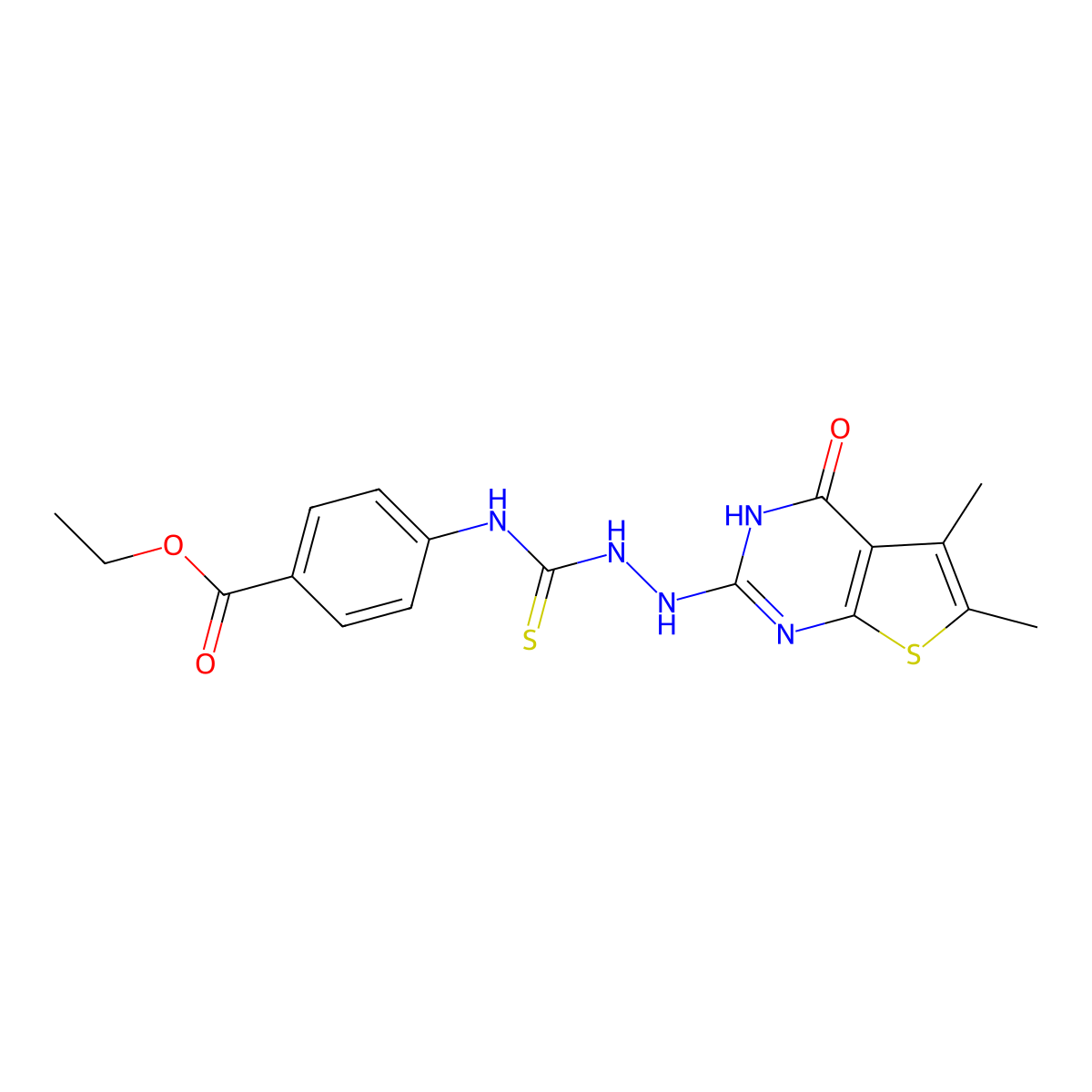 Ethyl 4-({[2-(4-hydroxy-5,6-dimethylthieno[2,3-d]pyrimidin-2-yl)hydrazinyl]carbonothioyl}amino)benzoate molecular structure, CAS 578700-26-2