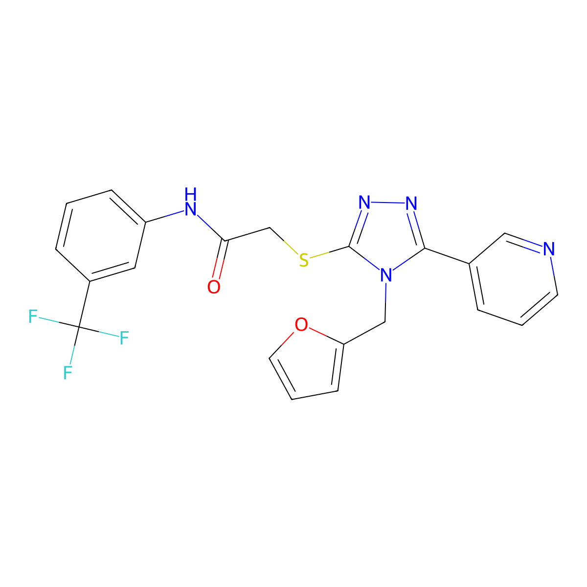 2-{[4-(furan-2-ylmethyl)-5-(pyridin-3-yl)-4H-1,2,4-triazol-3-yl]sulfanyl}-N-[3-(trifluoromethyl)phenyl]acetamide molecular structure, CAS 578700-40-0