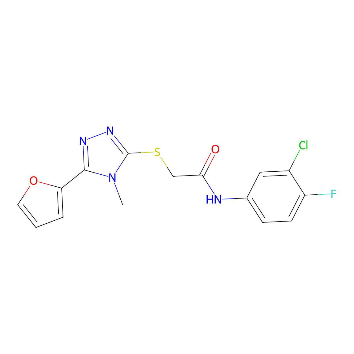 N-(3-chloro-4-fluorophenyl)-2-{[5-(furan-2-yl)-4-methyl-4H-1,2,4-triazol-3-yl]sulfanyl}acetamide molecular structure, CAS 578700-53-5