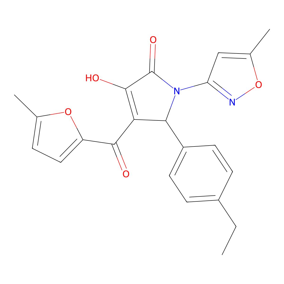 (4E)-5-(4-ethylphenyl)-4-[hydroxy(5-methylfuran-2-yl)methylidene]-1-(5-methyl-1,2-oxazol-3-yl)pyrrolidine-2,3-dione molecular structure, CAS 578700-55-7