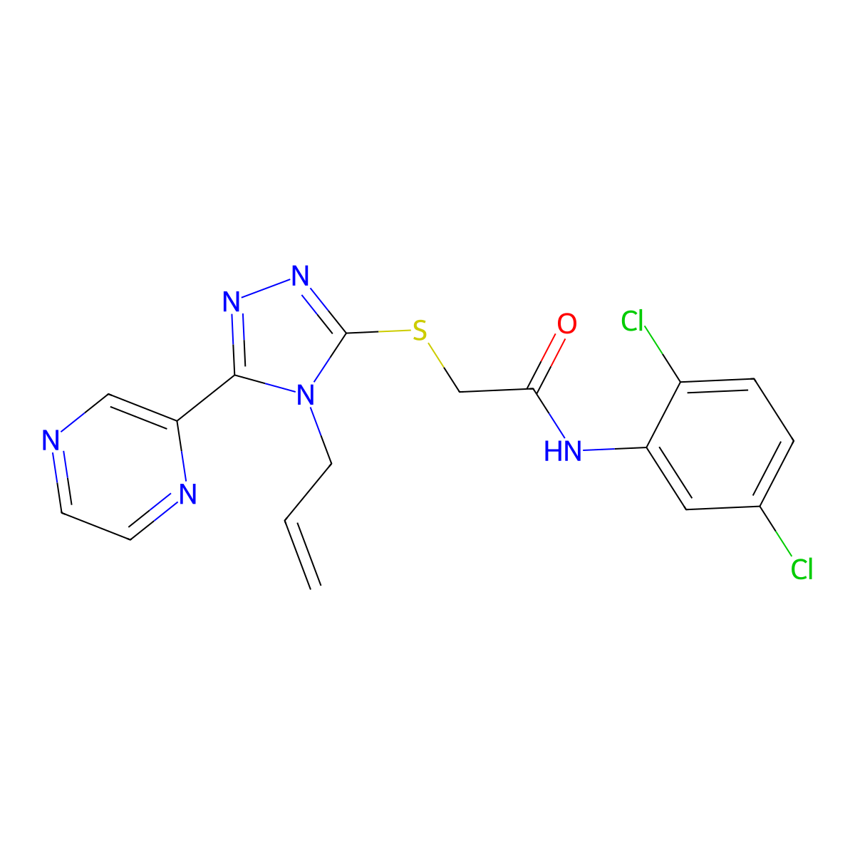 N-(2,5-dichlorophenyl)-2-{[4-(prop-2-en-1-yl)-5-(pyrazin-2-yl)-4H-1,2,4-triazol-3-yl]sulfanyl}acetamide molecular structure, CAS 578700-70-6