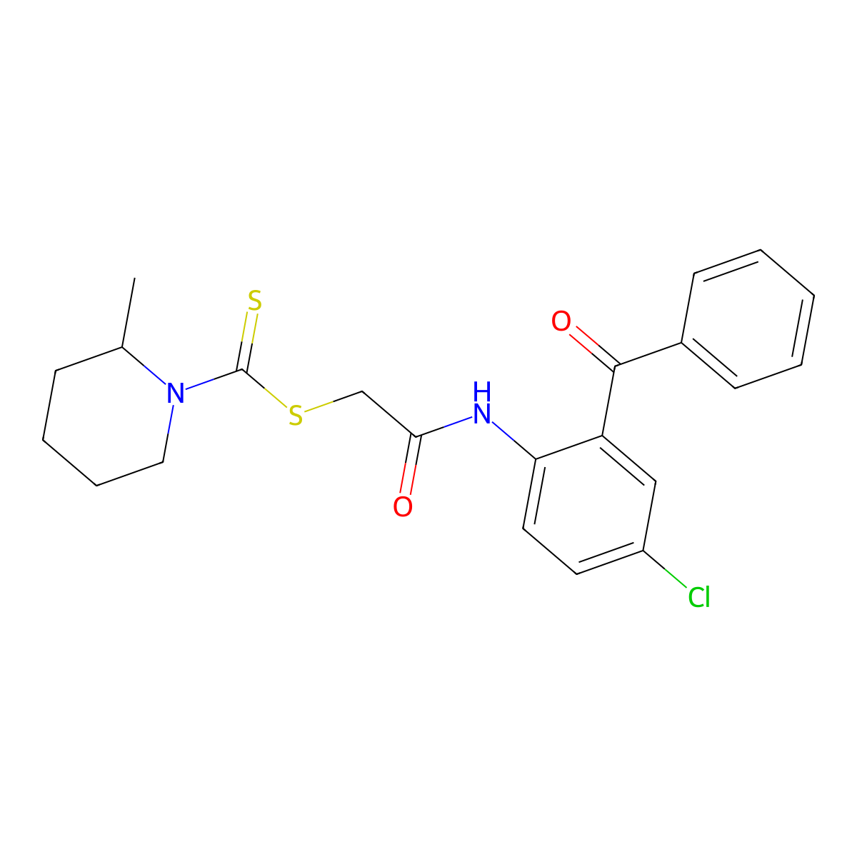 2-{[4-Chloro-2-(phenylcarbonyl)phenyl]amino}-2-oxoethyl 2-methylpiperidine-1-carbodithioate molecular structure, CAS 578700-84-2