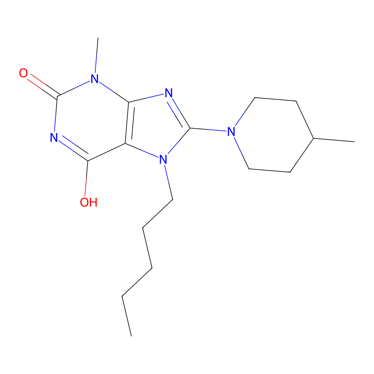 3-methyl-8-(4-methylpiperidin-1-yl)-7-pentyl-1H-purine-2,6(3H,7H)-dione molecular structure, CAS 578700-85-3