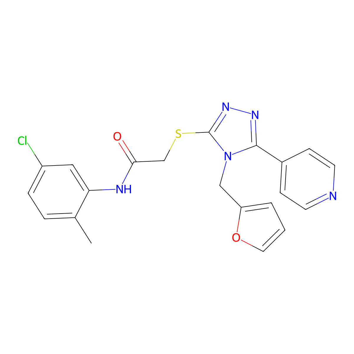 N-(5-chloro-2-methylphenyl)-2-{[4-(furan-2-ylmethyl)-5-(pyridin-4-yl)-4H-1,2,4-triazol-3-yl]sulfanyl}acetamide molecular structure, CAS 578701-02-7