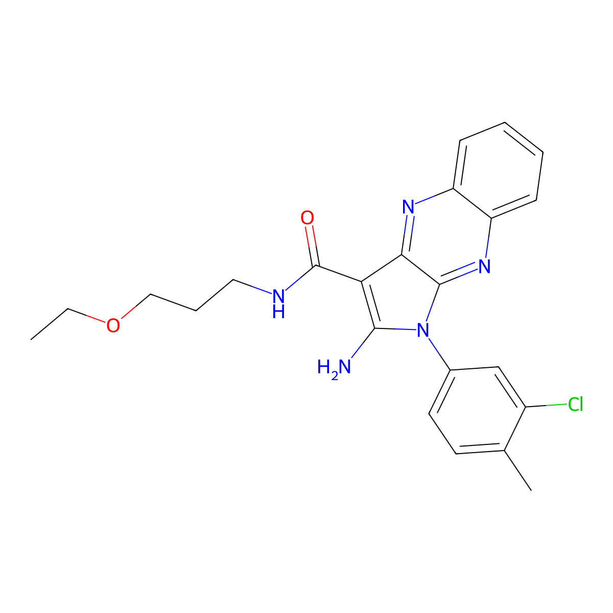 2-amino-1-(3-chloro-4-methylphenyl)-N-(3-ethoxypropyl)-1H-pyrrolo[2,3-b]quinoxaline-3-carboxamide molecular structure, CAS 578701-10-7