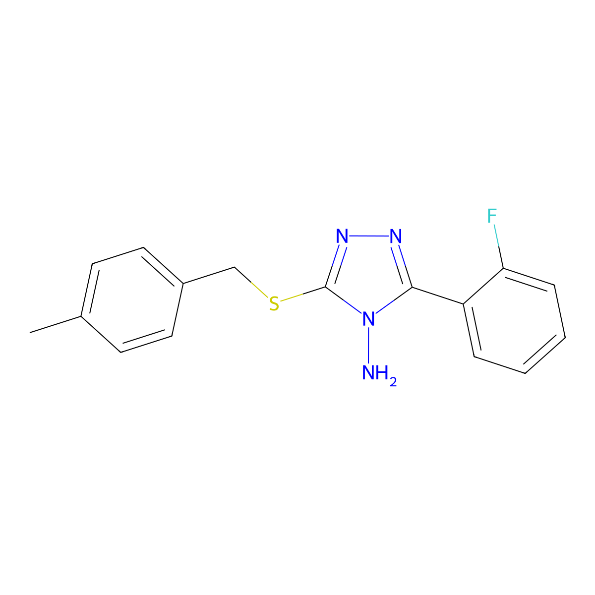 3-(2-Fluorophenyl)-5-[(4-methylphenyl)methylthio]-1,2,4-triazole-4-ylamine molecular structure, CAS 578701-19-6