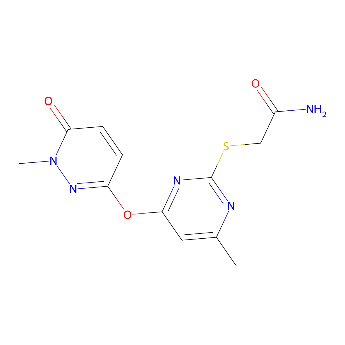 2-[4-Methyl-6-(1-methyl-6-oxopyridazin-3-yl)oxypyrimidin-2-yl]sulfanylacetamide molecular structure, CAS 578701-33-4