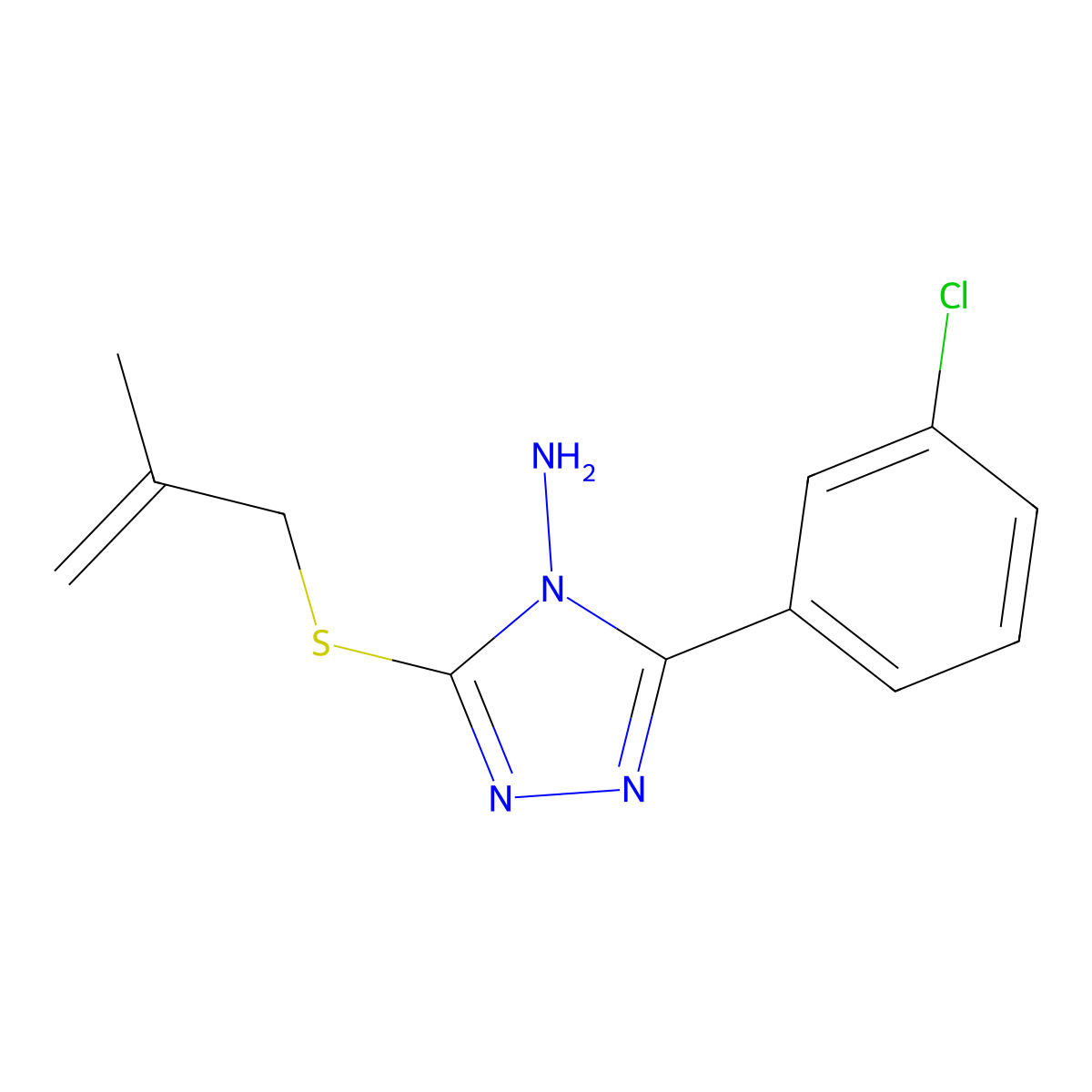 5-(3-Chlorophenyl)-3-(2-methylprop-2-enylthio)-1,2,4-triazole-4-ylamine molecular structure, CAS 578701-56-1