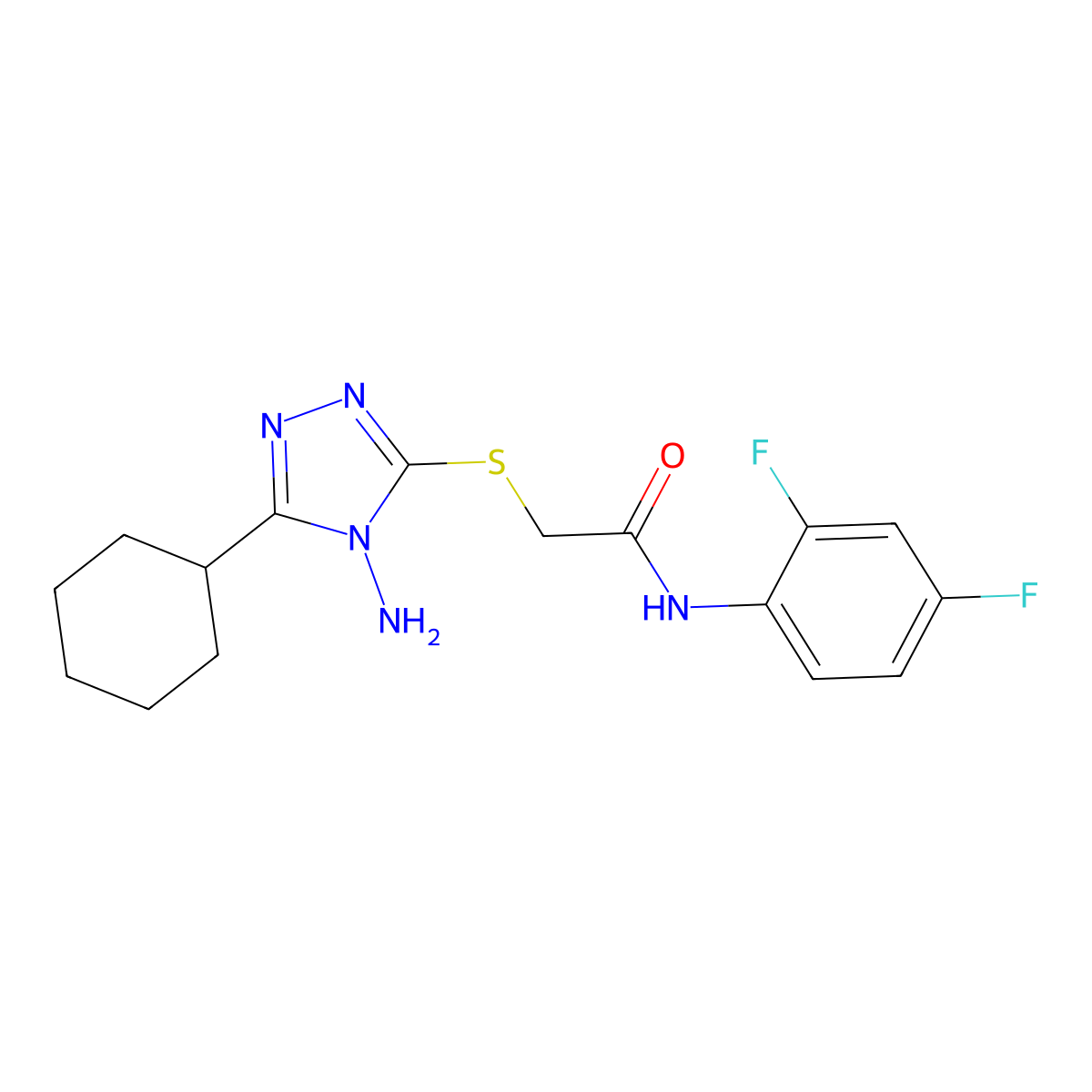2-(4-amino-5-cyclohexyl(1,2,4-triazol-3-ylthio))-N-(2,4-difluorophenyl)acetami de molecular structure, CAS 578701-61-8