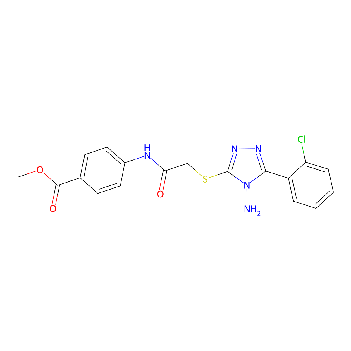 methyl 4-[({[4-amino-5-(2-chlorophenyl)-4H-1,2,4-triazol-3-yl]sulfanyl}acetyl)amino]benzoate molecular structure, CAS 578701-63-0