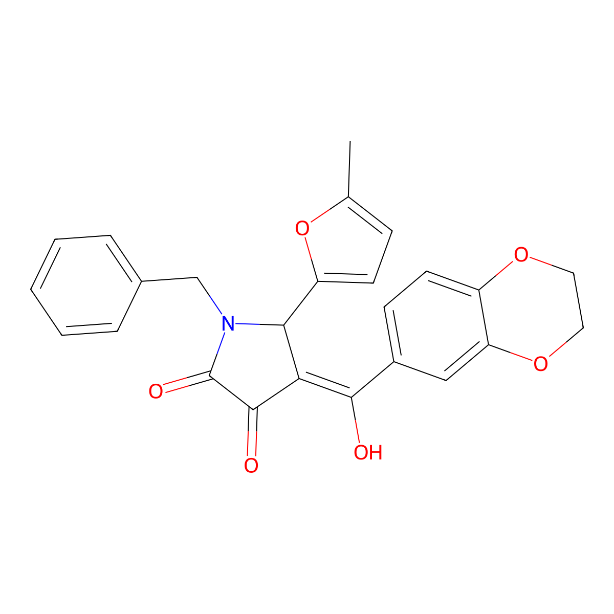 1-benzyl-4-(2,3-dihydro-1,4-benzodioxine-6-carbonyl)-3-hydroxy-5-(5-methylfuran-2-yl)-2,5-dihydro-1H-pyrrol-2-one molecular structure, CAS 578701-64-1