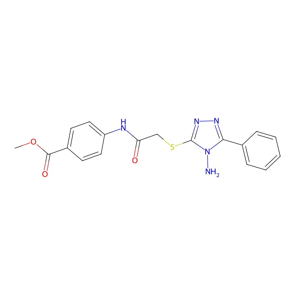 methyl 4-(2-((4-amino-5-phenyl-4H-1,2,4-triazol-3-yl)thio)acetamido)benzoate molecular structure, CAS 578701-88-9