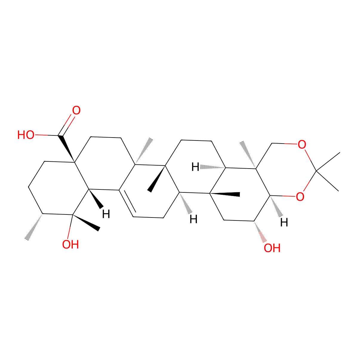 (1R,2R,4R,5R,10S,11R,14R,15S,18S,21R,22R,23S)-4,22-dihydroxy-2,7,7,10,14,15,21,22-octamethyl-6,8-dioxahexacyclo[12.12.0.02,11.05,10.015,24.018,23]hexacos-24-ene-18-carboxylic acid molecular structure, CAS 578710-52-8