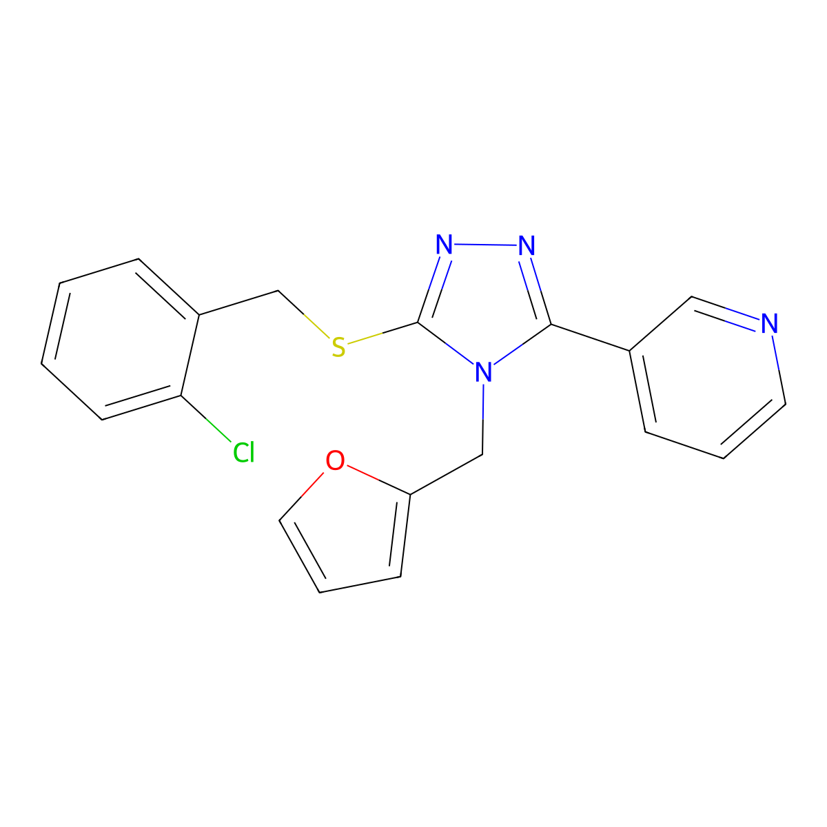 3-[(2-Chlorophenyl)methylthio]-4-(2-furylmethyl)-5-(3-pyridyl)-1,2,4-triazole molecular structure, CAS 578718-22-6