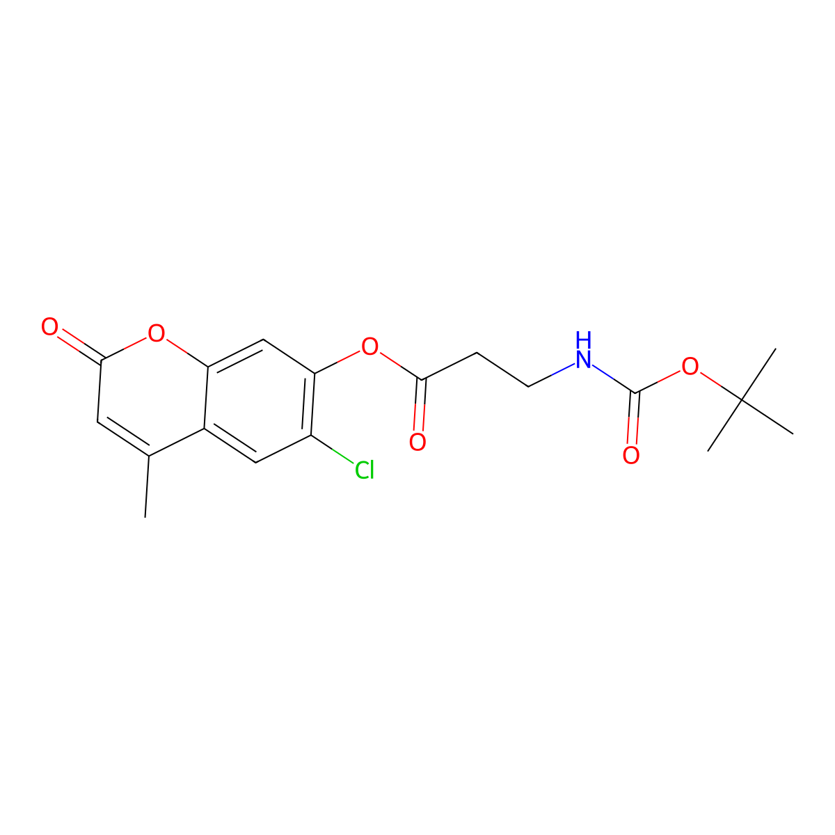 6-chloro-4-methyl-2-oxo-2H-chromen-7-yl N-(tert-butoxycarbonyl)-beta-alaninate molecular structure, CAS 578718-44-2