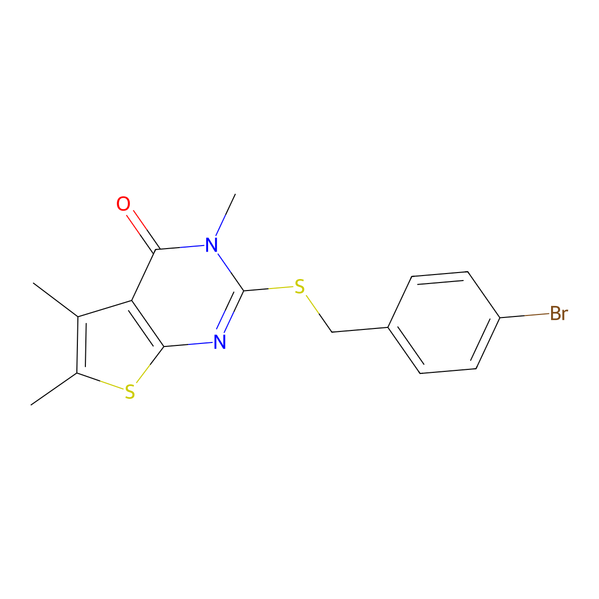 2-[(4-bromobenzyl)sulfanyl]-3,5,6-trimethylthieno[2,3-d]pyrimidin-4(3H)-one molecular structure, CAS 578718-60-2