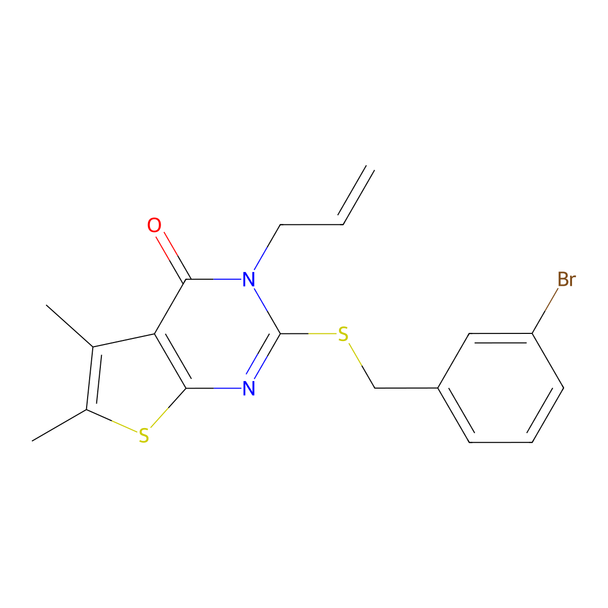 2-[(3-bromobenzyl)sulfanyl]-5,6-dimethyl-3-(prop-2-en-1-yl)thieno[2,3-d]pyrimidin-4(3H)-one molecular structure, CAS 578718-70-4