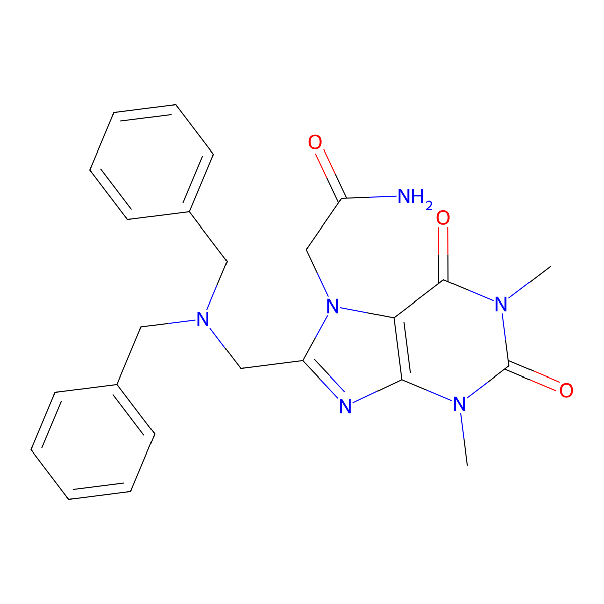2-{8-[(dibenzylamino)methyl]-1,3-dimethyl-2,6-dioxo-1,2,3,6-tetrahydro-7H-purin-7-yl}acetamide molecular structure, CAS 578718-74-8