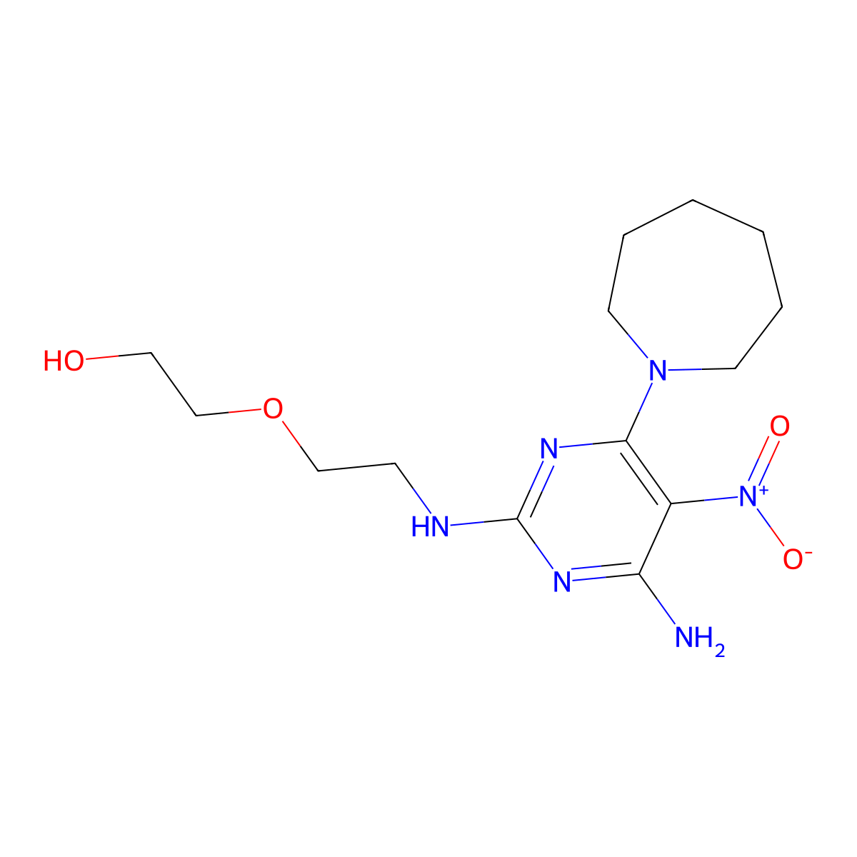 2-(2-((4-Amino-6-(azepan-1-yl)-5-nitropyrimidin-2-yl)amino)ethoxy)ethanol molecular structure, CAS 578718-75-9
