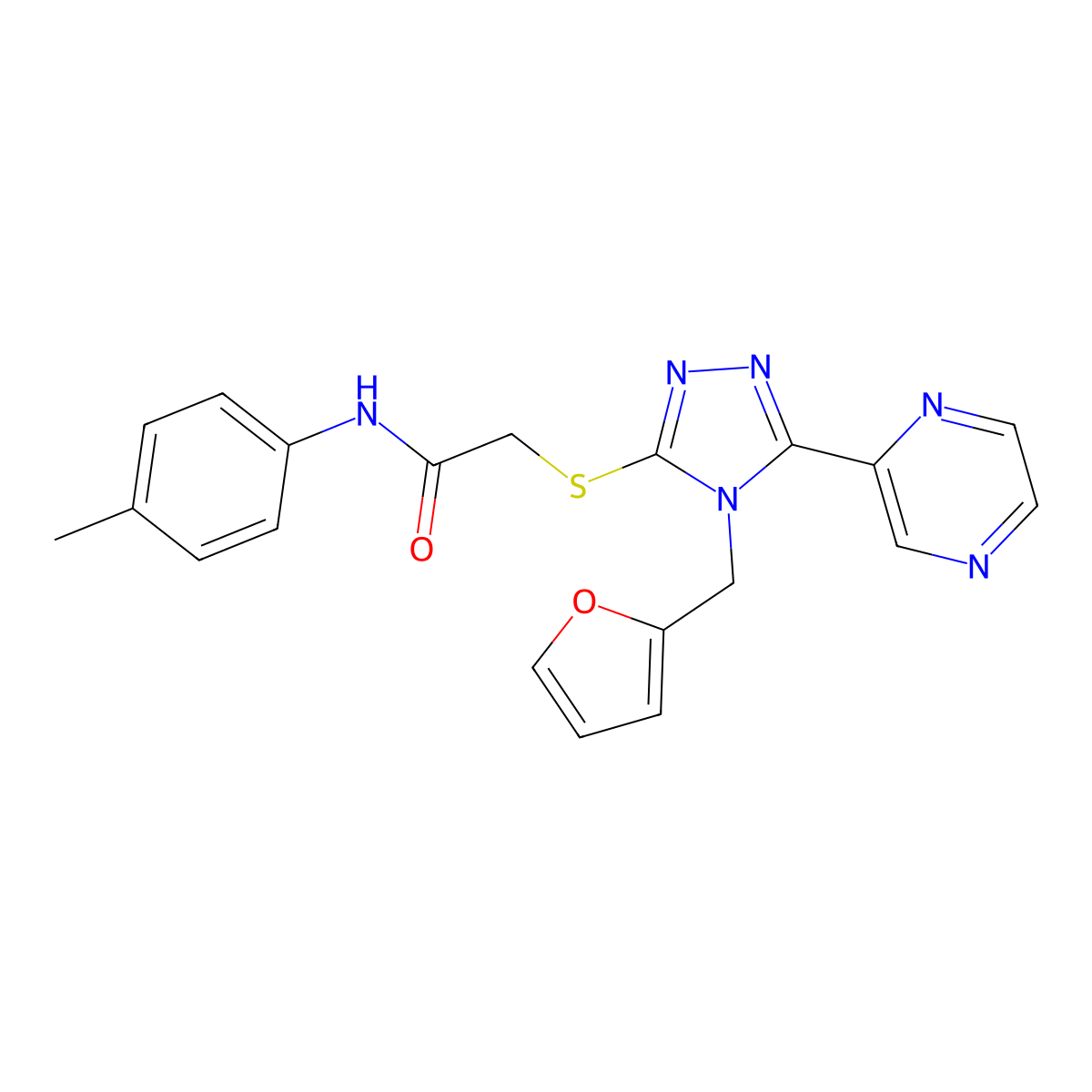 2-{[4-(furan-2-ylmethyl)-5-(pyrazin-2-yl)-4H-1,2,4-triazol-3-yl]sulfanyl}-N-(4-methylphenyl)acetamide molecular structure, CAS 578718-84-0