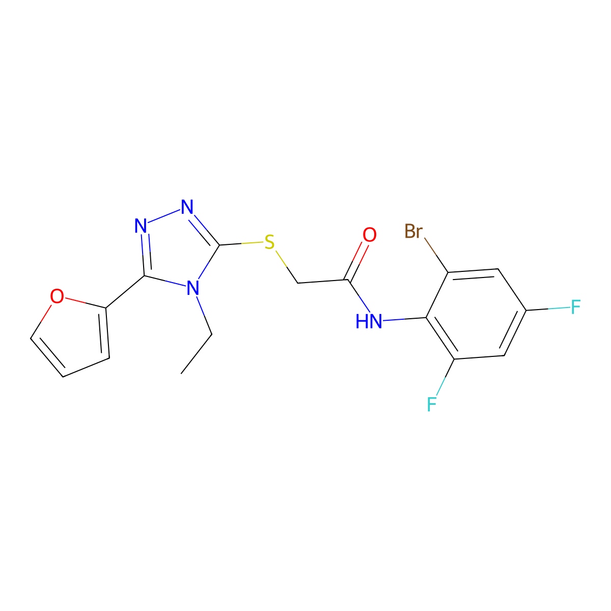N-(2-Bromo-4,6-difluorophenyl)-2-{[4-ethyl-5-(2-furyl)-4H-1,2,4-triazol-3-YL]sulfanyl}acetamide molecular structure, CAS 578718-97-5