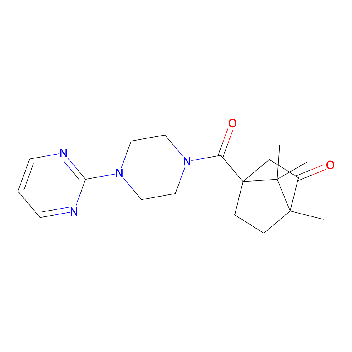 1,7,7-Trimethyl-4-{[4-(pyrimidin-2-yl)piperazin-1-yl]carbonyl}bicyclo[2.2.1]heptan-2-one molecular structure, CAS 578719-10-5
