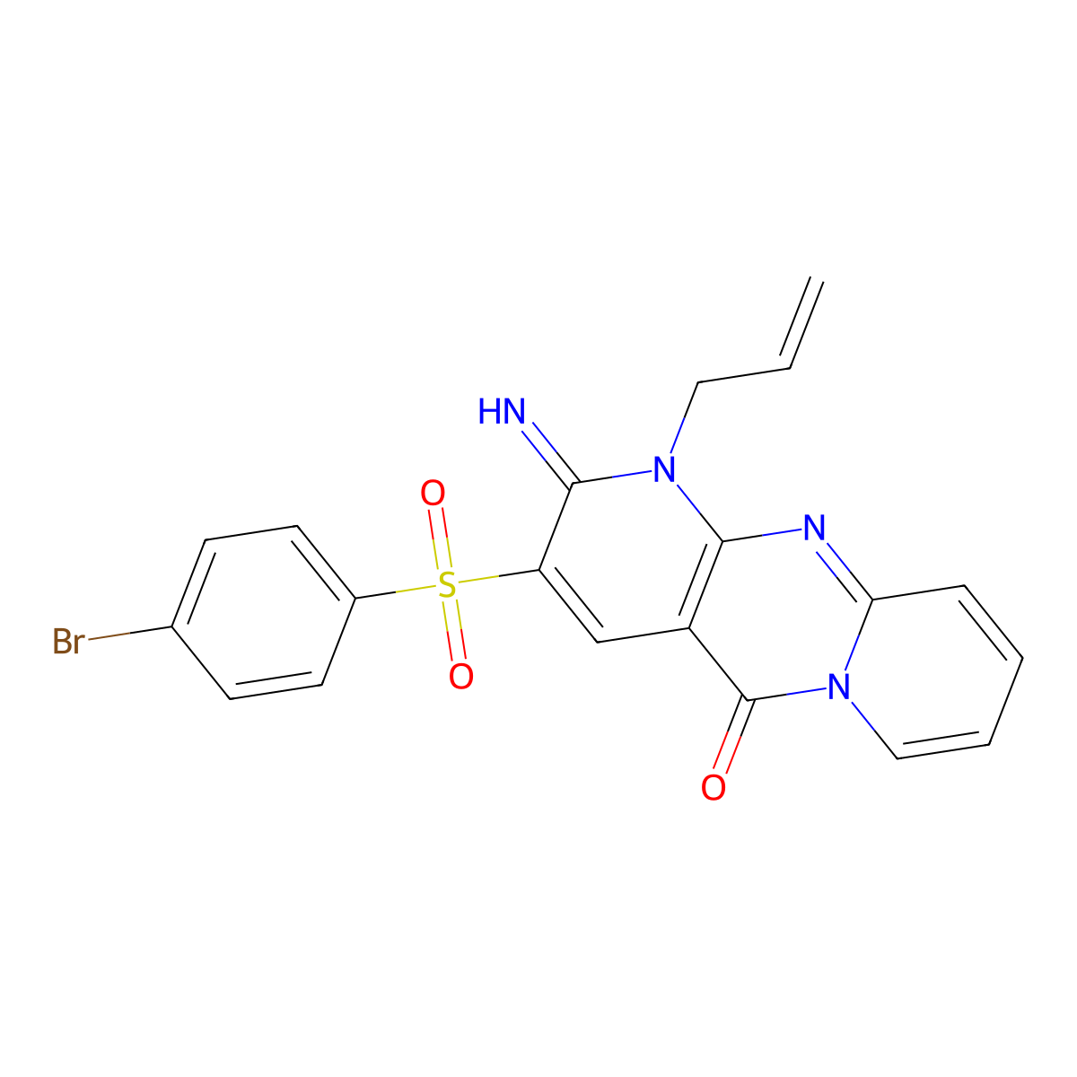 1-allyl-3-[(4-bromophenyl)sulfonyl]-2-imino-1,2-dihydro-5H-dipyrido[1,2-a:2,3-d]pyrimidin-5-one molecular structure, CAS 578719-13-8