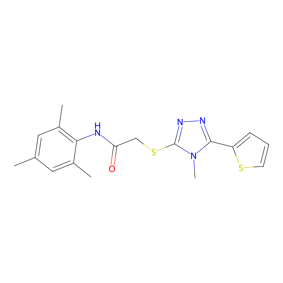 2-{[4-methyl-5-(thiophen-2-yl)-4H-1,2,4-triazol-3-yl]sulfanyl}-N-(2,4,6-trimethylphenyl)acetamide molecular structure, CAS 578719-16-1
