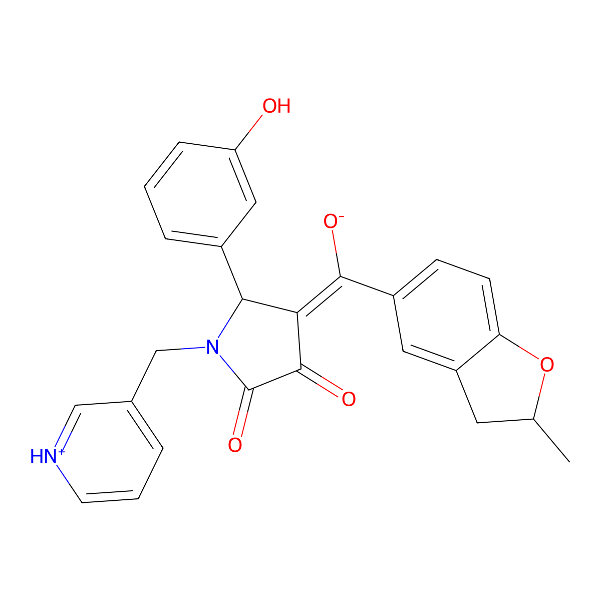 3-hydroxy-5-(3-hydroxyphenyl)-4-(2-methyl-2,3-dihydro-1-benzofuran-5-carbonyl)-1-[(pyridin-3-yl)methyl]-2,5-dihydro-1H-pyrrol-2-one molecular structure, CAS 578719-26-3
