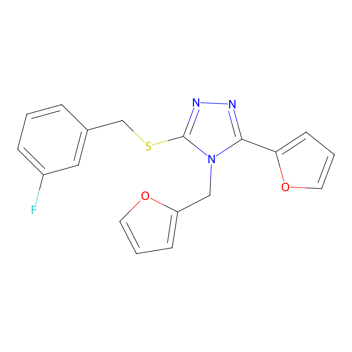 3-[(3-Fluorophenyl)methylthio]-5-(2-furyl)-4-(2-furylmethyl)-1,2,4-triazole molecular structure, CAS 578719-43-4